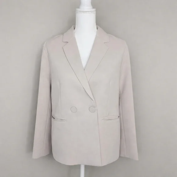 Daxi Retro Styling Greige Double Breasted Tailored Blazer Minimalist Normcore - Picture 1 of 10